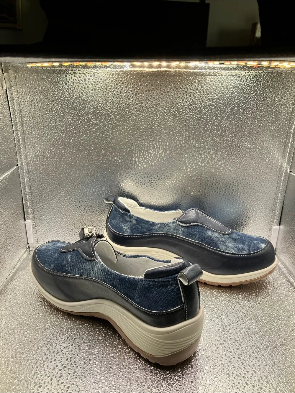 Women's Navy Platform Slip-On Sneakers